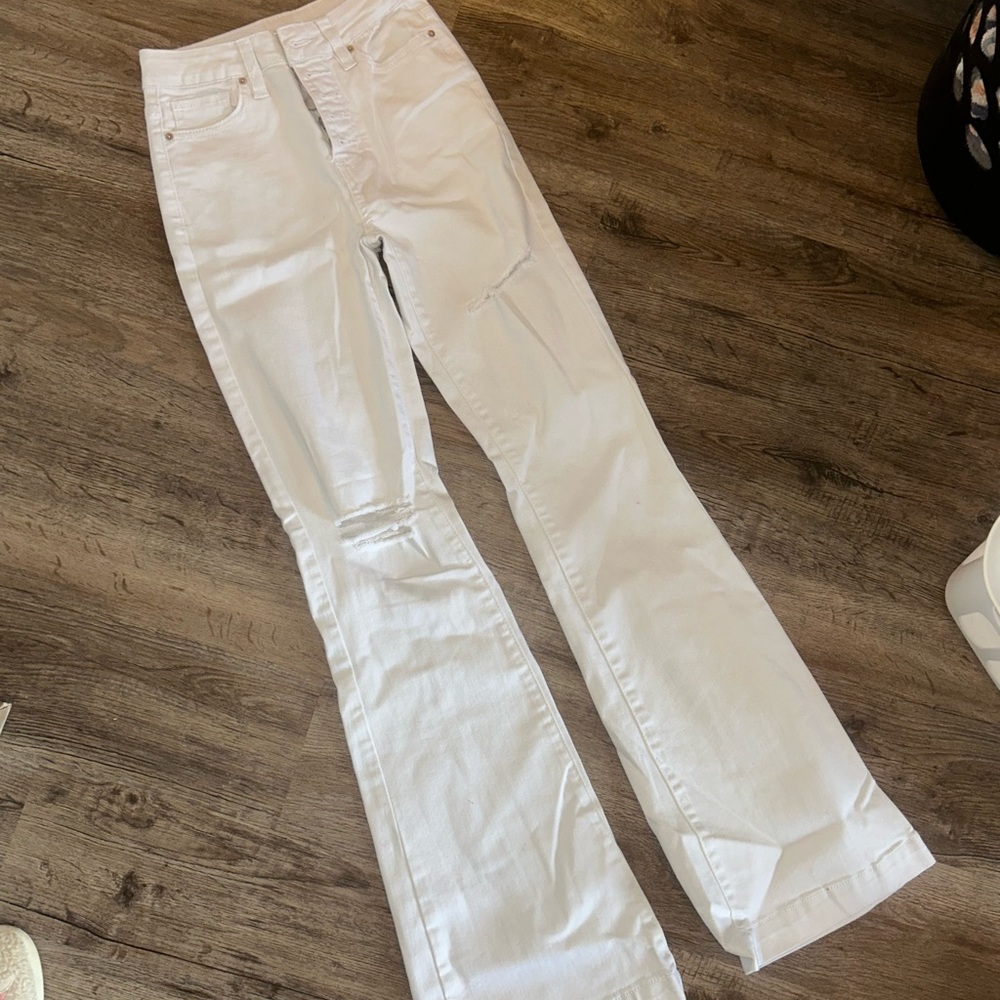 White Distressed Flare Jeans